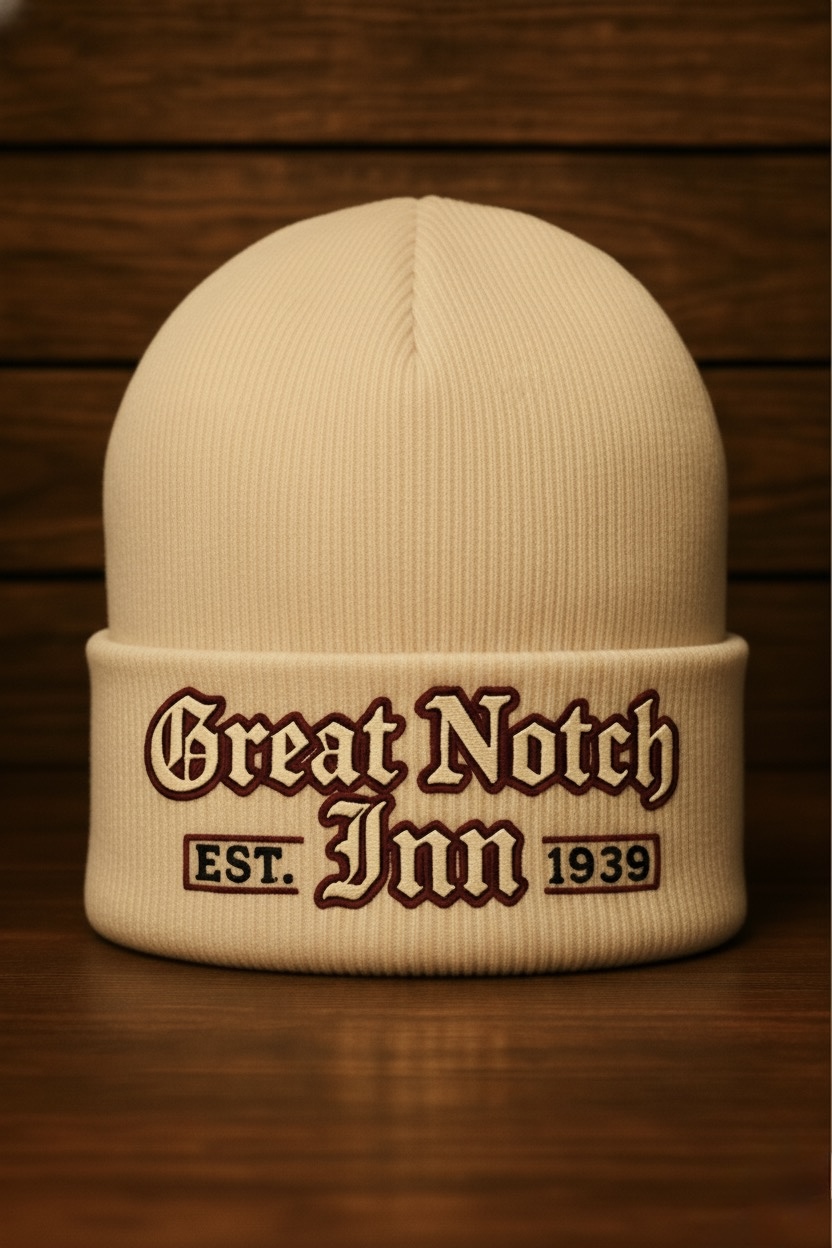 Cream Embroidered Beanie — The Great Notch Inn